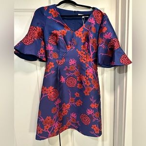 Trina Turk Petite Sirah Floral V-Neck Ruffle-Sleeve Sheath Dress NEVER WORN